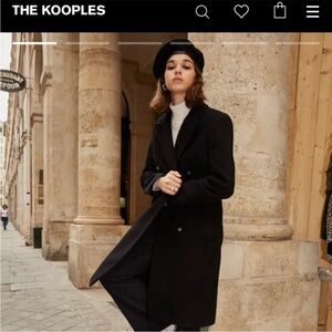 THE KOOPLES Black Double Breasted Wool Coat Long Overcoat Size 36